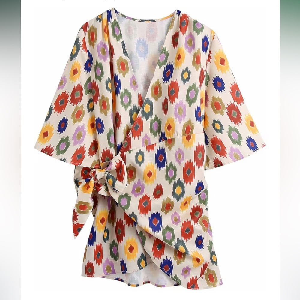 Zara Inspired Colorful Patterned Wrap Dress